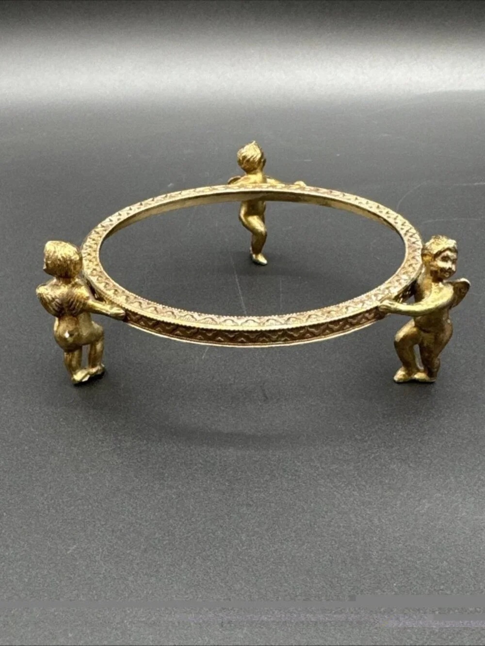 Vintage Ormolu Brass Cherub Stand Plant Candle Bowl Ornate Hollywood Regency